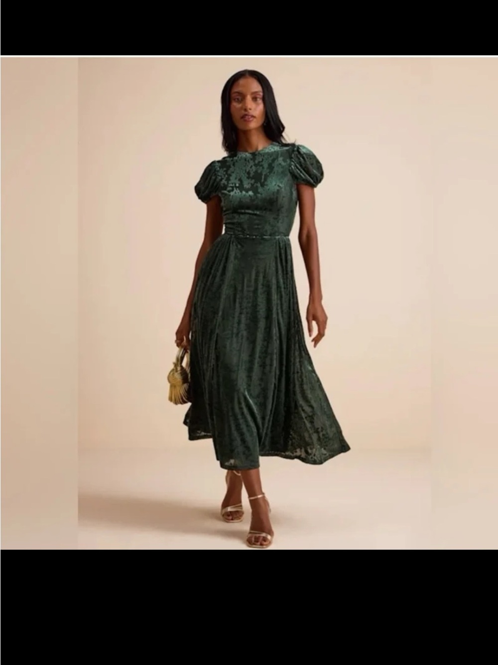 NWT Lulus Arlie Emerald Velvet Burnout Puff Sleeve Midi Dress size Large - Picture 2 of 12